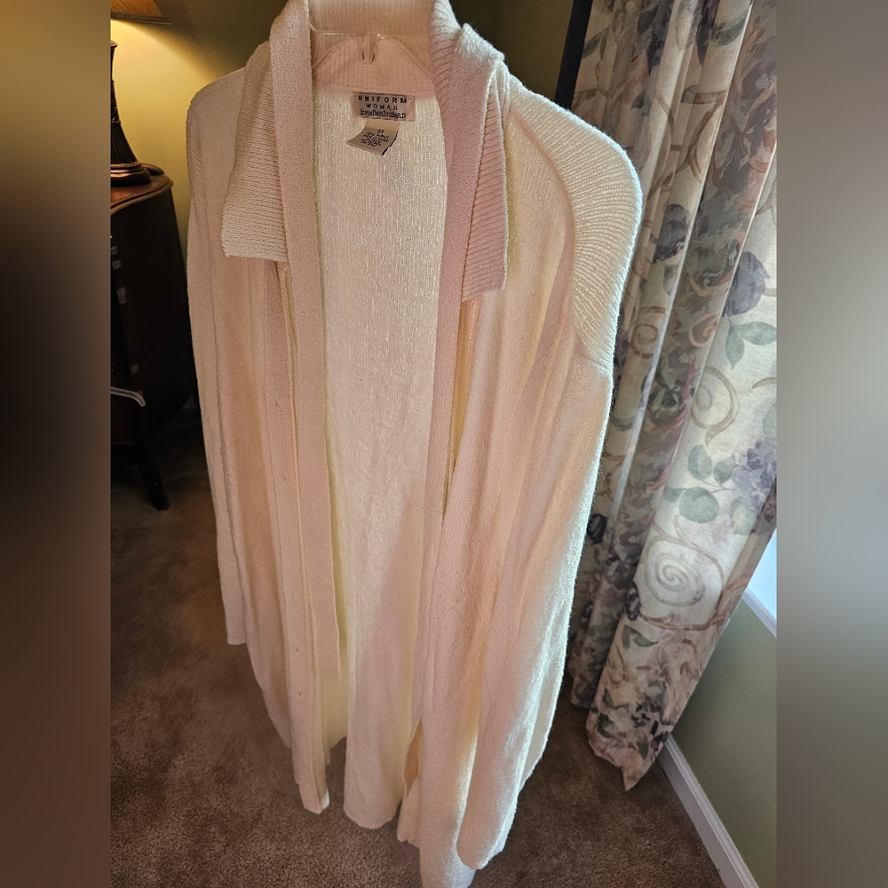 Long Cream Cardigan Sweater With Belt